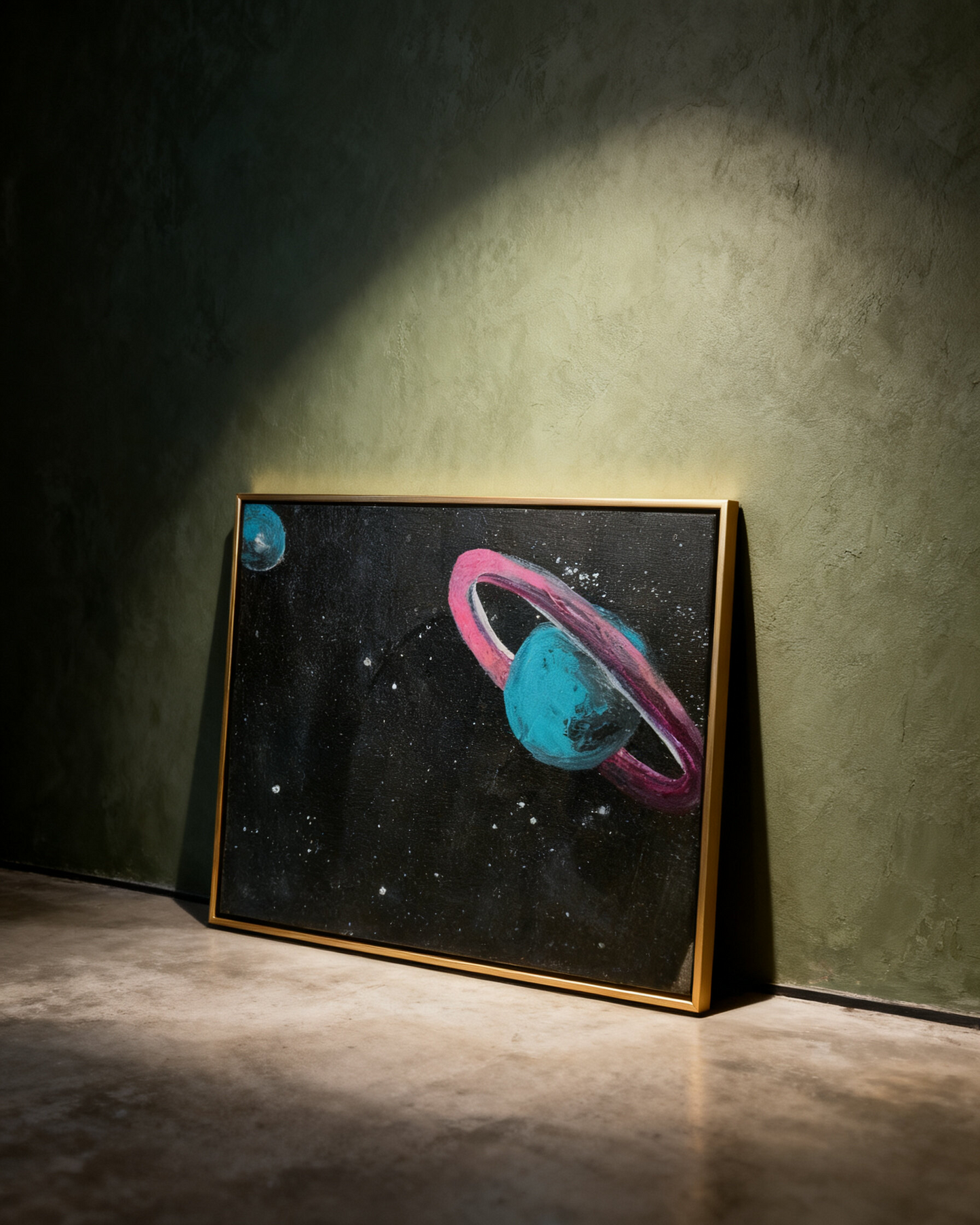Galaxy Art Poster/Blue Planet with Pink Rings/Orbit of Dreams  Print by Abstract Galaxy Beyond.