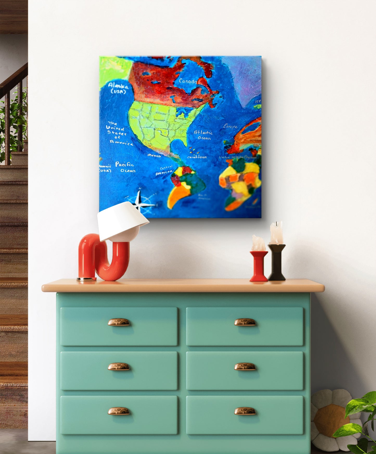 Children's World Map/Unique, Unframed Art Print/ Kids room decor