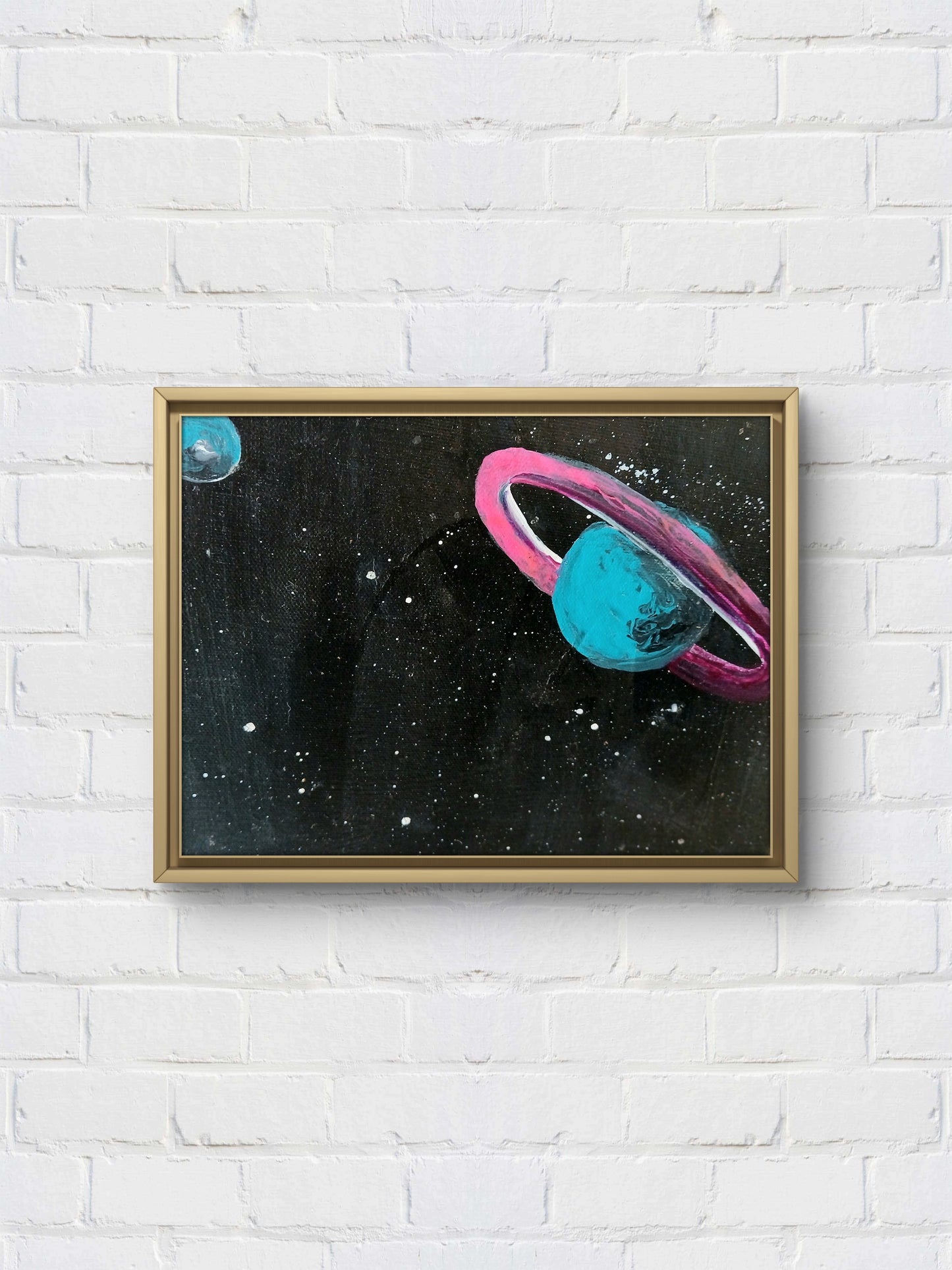 Galaxy Art Poster/Blue Planet with Pink Rings/Orbit of Dreams  Print by Abstract Galaxy Beyond.